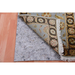 2'7"x18'2" Supernova Gray, Brown Border, Rajasthan Design, Silk and Wool, Hand Knotted, XL Runner, Thick and Plush Oriental Rug FWR452196