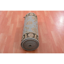 Load image into Gallery viewer, 2&#39;7&quot;x18&#39;2&quot; Supernova Gray, Brown Border, Rajasthan Design, Silk and Wool, Hand Knotted, XL Runner, Thick and Plush Oriental Rug FWR452196