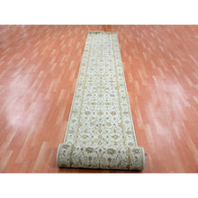 Load image into Gallery viewer, 2&#39;7&quot;x20&#39;7&quot; Egret White, Rajasthan All Over Leaf Design, Silk And Wool, Thick And Plush Hand Knotted, Xl Runner Oriental Rug FWR452202