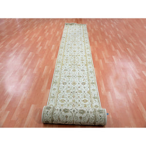 2'7"x20'7" Egret White, Rajasthan All Over Leaf Design, Silk And Wool, Thick And Plush Hand Knotted, Xl Runner Oriental Rug FWR452202