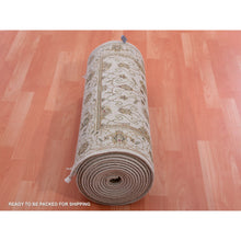 Load image into Gallery viewer, 2&#39;7&quot;x20&#39;7&quot; Egret White, Rajasthan All Over Leaf Design, Silk And Wool, Thick And Plush Hand Knotted, Xl Runner Oriental Rug FWR452202