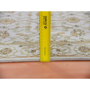 2'7"x20'7" Egret White, Rajasthan All Over Leaf Design, Silk And Wool, Thick And Plush Hand Knotted, Xl Runner Oriental Rug FWR452202