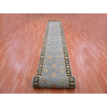 Load image into Gallery viewer, 2&#39;8&quot;x20&#39;8&quot; Cathedral Gray And Raisin Brown, Hand Knotted, Thick And Plush, Rajasthan All Over Leaf Pattern, Wool And Silk, Xl Runner Oriental Rug FWR452226