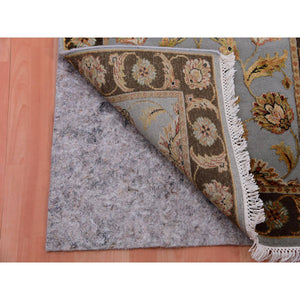 2'8"x20'8" Cathedral Gray And Raisin Brown, Hand Knotted, Thick And Plush, Rajasthan All Over Leaf Pattern, Wool And Silk, Xl Runner Oriental Rug FWR452226