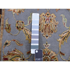 2'8"x20'8" Cathedral Gray And Raisin Brown, Hand Knotted, Thick And Plush, Rajasthan All Over Leaf Pattern, Wool And Silk, Xl Runner Oriental Rug FWR452226