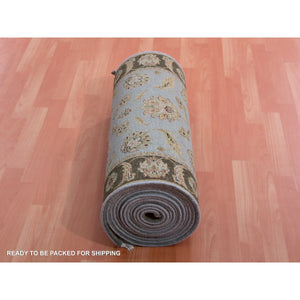 2'8"x20'8" Cathedral Gray And Raisin Brown, Hand Knotted, Thick And Plush, Rajasthan All Over Leaf Pattern, Wool And Silk, Xl Runner Oriental Rug FWR452226