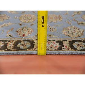 2'8"x20'8" Cathedral Gray And Raisin Brown, Hand Knotted, Thick And Plush, Rajasthan All Over Leaf Pattern, Wool And Silk, Xl Runner Oriental Rug FWR452226