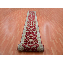 Load image into Gallery viewer, 2&#39;8&quot;x21&#39; Sundried Tomato Red And Mayonnaise White, Hand Knotted Thick And Plush, Rajasthan Design, All Over Leaf Design, Wool And Silk, Xl Runner Oriental Rug FWR452238