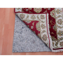 Load image into Gallery viewer, 2&#39;8&quot;x21&#39; Sundried Tomato Red And Mayonnaise White, Hand Knotted Thick And Plush, Rajasthan Design, All Over Leaf Design, Wool And Silk, Xl Runner Oriental Rug FWR452238