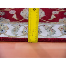 Load image into Gallery viewer, 2&#39;8&quot;x21&#39; Sundried Tomato Red And Mayonnaise White, Hand Knotted Thick And Plush, Rajasthan Design, All Over Leaf Design, Wool And Silk, Xl Runner Oriental Rug FWR452238