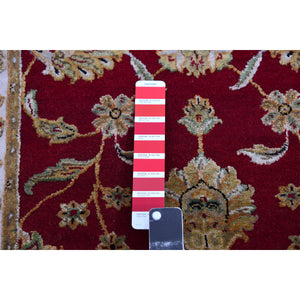 2'7"x16'4" Seattle Red, Hand Knotted Wool And Silk, Rajasthan Design With All Over Leaf Pattern, Thick And Plush, Soft Pile, Oriental Xl Runner Rug FWR452250
