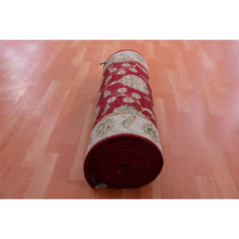Load image into Gallery viewer, 2&#39;7&quot;x16&#39;4&quot; Seattle Red, Hand Knotted Wool And Silk, Rajasthan Design With All Over Leaf Pattern, Thick And Plush, Soft Pile, Oriental Xl Runner Rug FWR452250