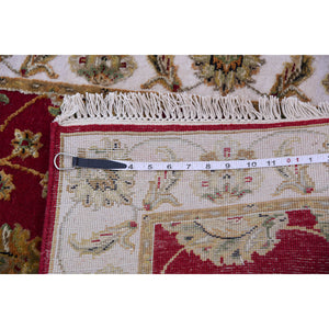 2'7"x16'4" Seattle Red, Hand Knotted Wool And Silk, Rajasthan Design With All Over Leaf Pattern, Thick And Plush, Soft Pile, Oriental Xl Runner Rug FWR452250
