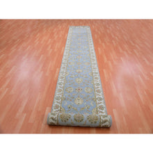 Load image into Gallery viewer, 2&#39;8&quot;x17&#39;1&quot; Amsterdam Blue, Hand Knotted, Soft Pile, Wool And Silk, All Over Leaf Design, Rajasthan Thick And Plush, Oriental  Xl Runner Rug FWR452256