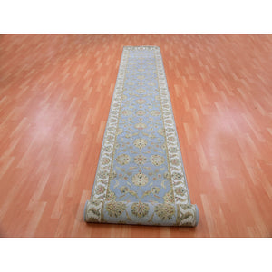 2'8"x17'1" Amsterdam Blue, Hand Knotted, Soft Pile, Wool And Silk, All Over Leaf Design, Rajasthan Thick And Plush, Oriental  Xl Runner Rug FWR452256