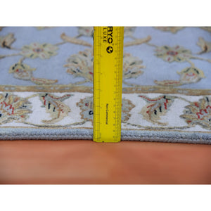 2'8"x17'1" Amsterdam Blue, Hand Knotted, Soft Pile, Wool And Silk, All Over Leaf Design, Rajasthan Thick And Plush, Oriental  Xl Runner Rug FWR452256