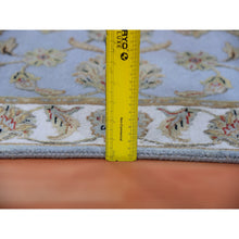 Load image into Gallery viewer, 2&#39;8&quot;x17&#39;1&quot; Amsterdam Blue, Hand Knotted, Soft Pile, Wool And Silk, All Over Leaf Design, Rajasthan Thick And Plush, Oriental  Xl Runner Rug FWR452256