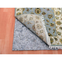 Load image into Gallery viewer, 2&#39;7&quot;x14&#39; Yarmouth Blue and Downy White, Hand Knotted Rajasthan All Over Leaf Design, Silk and Wool Thick and Plush, Soft Pile Oriental Runner Rug FWR452262