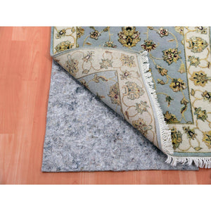 2'7"x14' Yarmouth Blue and Downy White, Hand Knotted Rajasthan All Over Leaf Design, Silk and Wool Thick and Plush, Soft Pile Oriental Runner Rug FWR452262