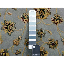 Load image into Gallery viewer, 2&#39;7&quot;x14&#39; Yarmouth Blue and Downy White, Hand Knotted Rajasthan All Over Leaf Design, Silk and Wool Thick and Plush, Soft Pile Oriental Runner Rug FWR452262