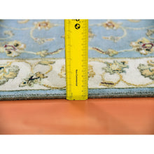 Load image into Gallery viewer, 2&#39;7&quot;x14&#39; Yarmouth Blue and Downy White, Hand Knotted Rajasthan All Over Leaf Design, Silk and Wool Thick and Plush, Soft Pile Oriental Runner Rug FWR452262