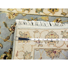 Load image into Gallery viewer, 2&#39;7&quot;x14&#39; Yarmouth Blue and Downy White, Hand Knotted Rajasthan All Over Leaf Design, Silk and Wool Thick and Plush, Soft Pile Oriental Runner Rug FWR452262