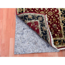 Load image into Gallery viewer, 2&#39;9&quot;x12&#39;3&quot; Barn Red With Black Border, Wool And Silk Hand Knotted, Rajasthan All Over Leaf Design Thick And Plush, Runner Oriental Rug FWR452268