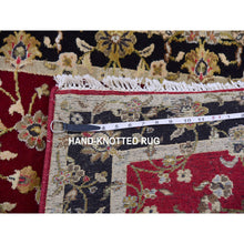 Load image into Gallery viewer, 2&#39;9&quot;x12&#39;3&quot; Barn Red With Black Border, Wool And Silk Hand Knotted, Rajasthan All Over Leaf Design Thick And Plush, Runner Oriental Rug FWR452268