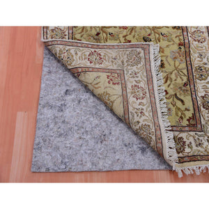 3'x12'1" Bitter Lemon Green, Thick And Plush Wool And Silk, Hand Knotted Rajasthan All Over Leaf Design, Runner Oriental Rug FWR452274