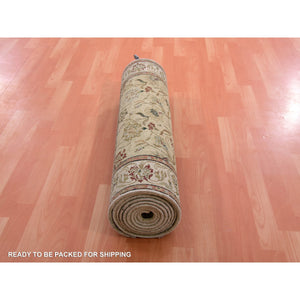 3'x12'1" Bitter Lemon Green, Thick And Plush Wool And Silk, Hand Knotted Rajasthan All Over Leaf Design, Runner Oriental Rug FWR452274