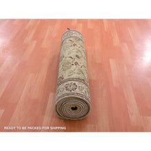 Load image into Gallery viewer, 3&#39;x12&#39;1&quot; Bitter Lemon Green, Thick And Plush Wool And Silk, Hand Knotted Rajasthan All Over Leaf Design, Runner Oriental Rug FWR452274