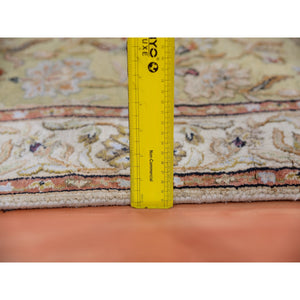 3'x12'1" Bitter Lemon Green, Thick And Plush Wool And Silk, Hand Knotted Rajasthan All Over Leaf Design, Runner Oriental Rug FWR452274