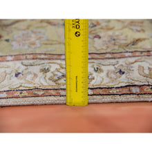 Load image into Gallery viewer, 3&#39;x12&#39;1&quot; Bitter Lemon Green, Thick And Plush Wool And Silk, Hand Knotted Rajasthan All Over Leaf Design, Runner Oriental Rug FWR452274