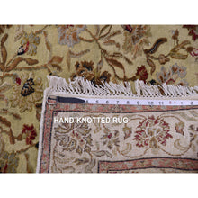 Load image into Gallery viewer, 3&#39;x12&#39;1&quot; Bitter Lemon Green, Thick And Plush Wool And Silk, Hand Knotted Rajasthan All Over Leaf Design, Runner Oriental Rug FWR452274