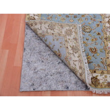Load image into Gallery viewer, 3&#39;x12&#39;2&quot; Windy Blue, Greek Villa White Border, Hand Knotted, Rajasthan All Over Leaf Design Soft Pile, Wool And Silk, Thick And Plush, Oriental Runner Rug FWR452280