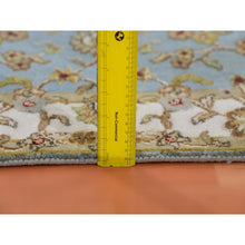 Load image into Gallery viewer, 3&#39;x12&#39;2&quot; Windy Blue, Greek Villa White Border, Hand Knotted, Rajasthan All Over Leaf Design Soft Pile, Wool And Silk, Thick And Plush, Oriental Runner Rug FWR452280