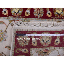 Load image into Gallery viewer, 2&#39;7&quot;x10&#39;4&quot; Snowbound White, Red Border, Wool and Silk, Thick and Plush, Hand Knotted, Rajasthan With All Over Leaf Design Oriental Runner Rug FWR452292