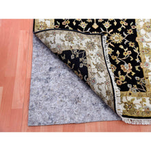 Load image into Gallery viewer, 3&#39;1&quot;x12&#39;2&quot; Caviar Black, Wool And Silk Rajasthan Design Thick And Plush, All Over Leaf Pattern, Hand Knotted Oriental Runner Rug FWR452304