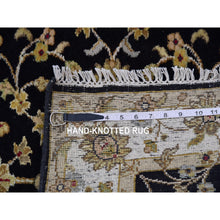 Load image into Gallery viewer, 3&#39;1&quot;x12&#39;2&quot; Caviar Black, Wool And Silk Rajasthan Design Thick And Plush, All Over Leaf Pattern, Hand Knotted Oriental Runner Rug FWR452304