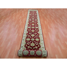 Load image into Gallery viewer, 2&#39;7&quot;x16&#39;4&quot; Heirloom Red With Daisy White, Rajasthan Design With All Over Leaf Design, Hand Knotted Wool and Silk, Thick and Plush, Soft Pile, Oriental XL Runner Rug FWR452310