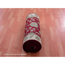 Load image into Gallery viewer, 2&#39;7&quot;x16&#39;4&quot; Heirloom Red With Daisy White, Rajasthan Design With All Over Leaf Design, Hand Knotted Wool and Silk, Thick and Plush, Soft Pile, Oriental XL Runner Rug FWR452310