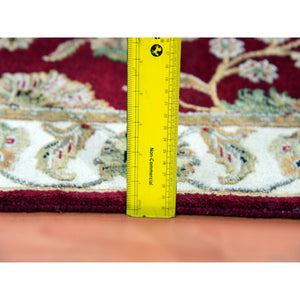 2'7"x16'4" Heirloom Red With Daisy White, Rajasthan Design With All Over Leaf Design, Hand Knotted Wool and Silk, Thick and Plush, Soft Pile, Oriental XL Runner Rug FWR452310