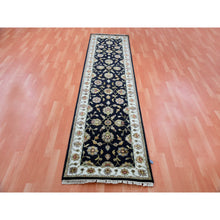Load image into Gallery viewer, 2&#39;6&quot;x10&#39; Oyster Black, Hand Knotted Wool And Silk Rajasthan Design With All Over Leaf Motifs, Thick And Plush Oriental Runner Rug FWR452316