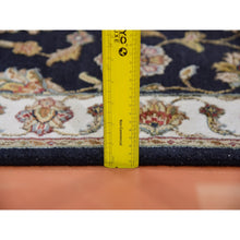 Load image into Gallery viewer, 2&#39;6&quot;x10&#39; Oyster Black, Hand Knotted Wool And Silk Rajasthan Design With All Over Leaf Motifs, Thick And Plush Oriental Runner Rug FWR452316