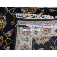 Load image into Gallery viewer, 2&#39;6&quot;x10&#39; Oyster Black, Hand Knotted Wool And Silk Rajasthan Design With All Over Leaf Motifs, Thick And Plush Oriental Runner Rug FWR452316