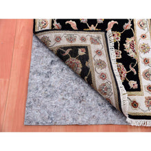 Load image into Gallery viewer, 2&#39;7&quot;x9&#39;10&quot; Licorice Black And Alabaster White, Thick And Plush Wool And Silk, Hand Knotted Rajasthan All Over Leaf Design, Runner Oriental Rug FWR452328