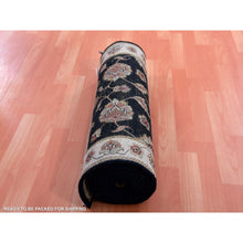 Load image into Gallery viewer, 2&#39;7&quot;x9&#39;10&quot; Licorice Black And Alabaster White, Thick And Plush Wool And Silk, Hand Knotted Rajasthan All Over Leaf Design, Runner Oriental Rug FWR452328