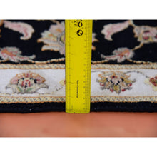 Load image into Gallery viewer, 2&#39;7&quot;x9&#39;10&quot; Licorice Black And Alabaster White, Thick And Plush Wool And Silk, Hand Knotted Rajasthan All Over Leaf Design, Runner Oriental Rug FWR452328