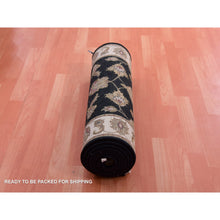 Load image into Gallery viewer, 2&#39;5&quot;x10&#39; Bristol Black, Rajasthan Design All Over Leaf Motifs, Hand Knotted Wool and Silk Thick and Plush, Runner Oriental Rug FWR452340