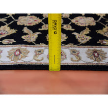 Load image into Gallery viewer, 2&#39;5&quot;x10&#39; Bristol Black, Rajasthan Design All Over Leaf Motifs, Hand Knotted Wool And Silk Thick And Plush, Runner Oriental Rug FWR452340